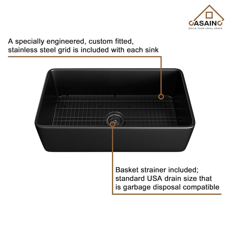 Premium Fireclay Farmhouse/Apron-Front Single Bowl Kitchen Sink with 3-Function Pull-Down Kitchen Faucet Combo