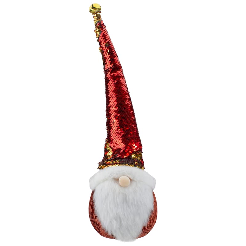 20" Gold Sequin Santa With a Pointed Winter Hat Christmas Tabletop Decor