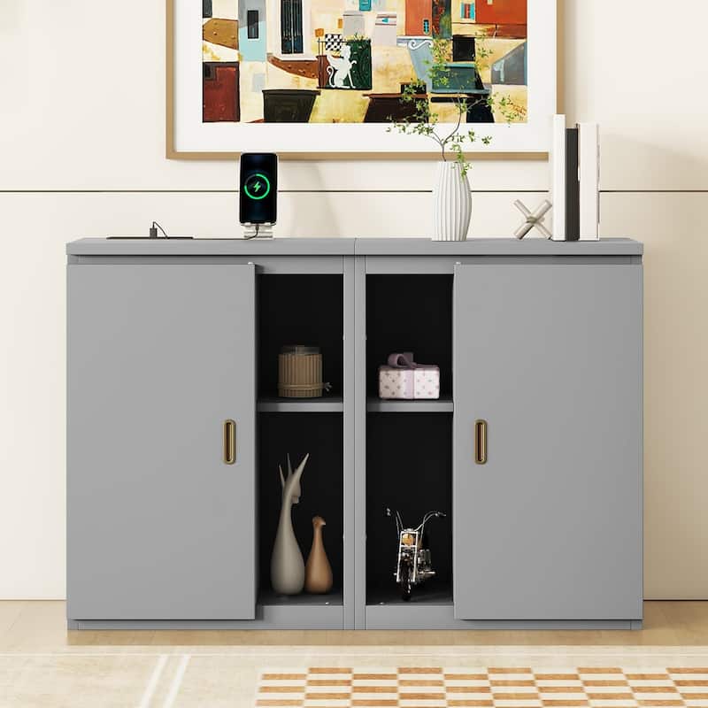 Murphy Bed Convertible Wall Bed & Side Cabinets with Shelves and USB Ports
