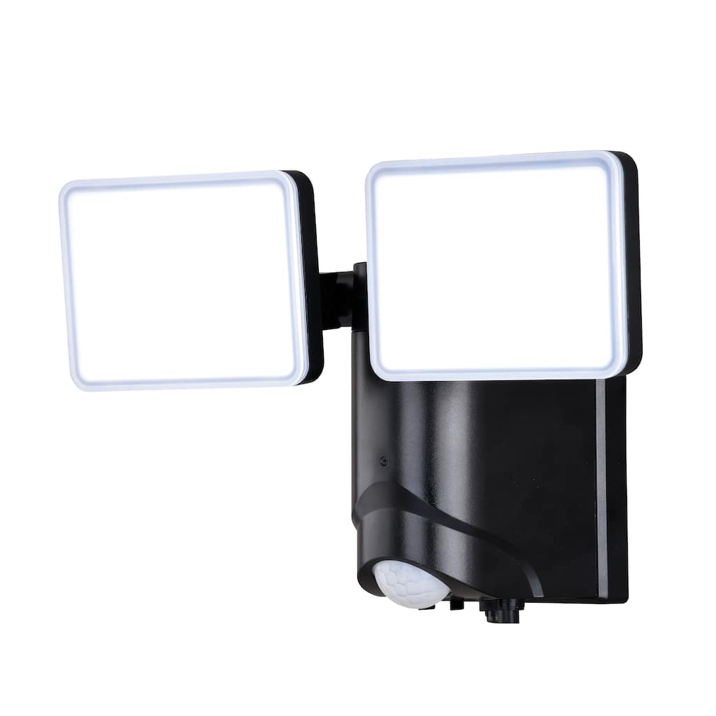 Sodo Plug-In Black Integrated LED Motion Sensor Dusk to Dawn Outdoor Security Flood Light - 9.25-in W x 6.25-in H x 5-in D