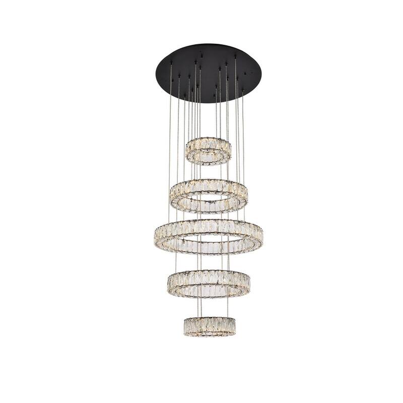 Indigo Home 25 inch LED five ring chandelier in black - Black