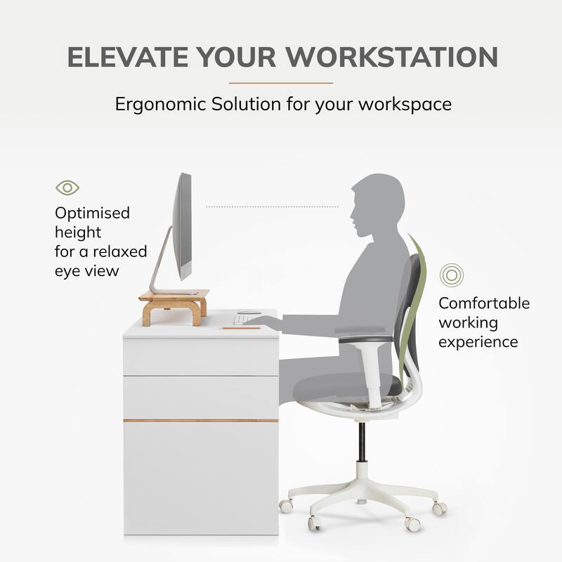 Jani Wood Monitor Stand Riser Desk - Ergonomic Design Stand, Desktop Organizer Table for Home, Office Workspace, Gaming Desk