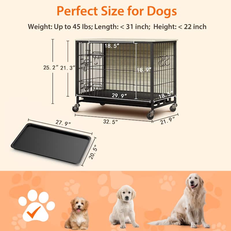 Dog Crate Furniture with Wheels, Indoor Kennel Table for Medium Dogs