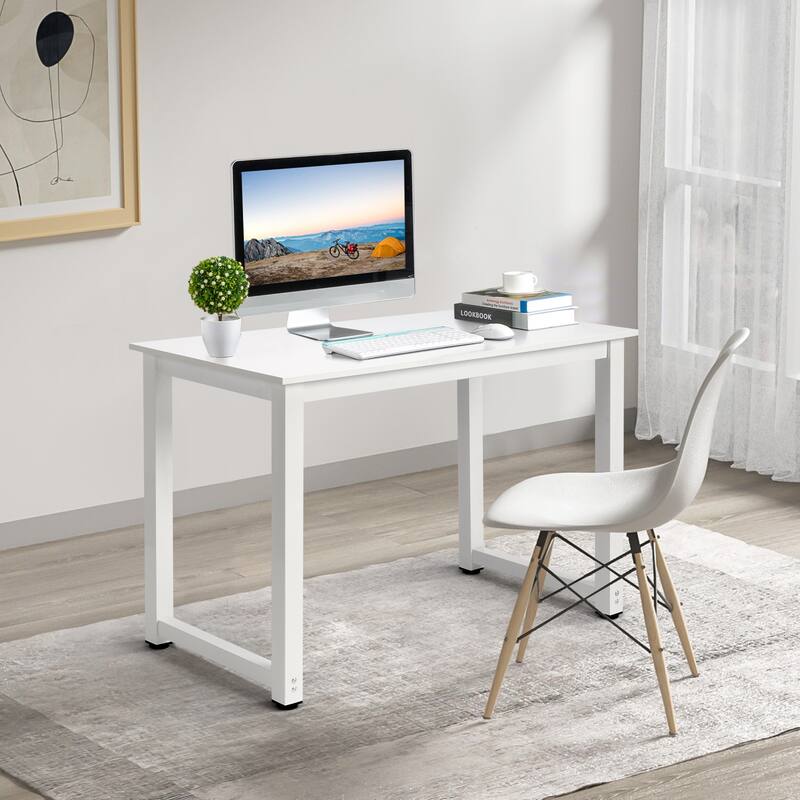 Modern White Particleboard Computer Desk with Steel Frame Workstation for Home Office or Study Use