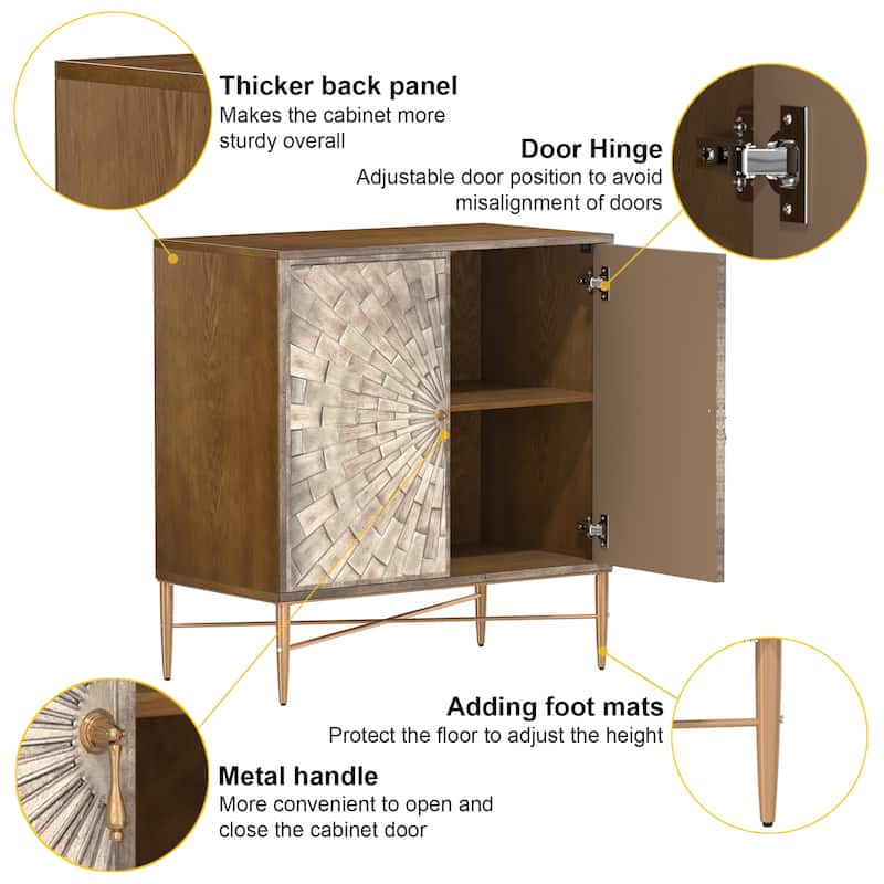 Clihome 2 Door Vintage Wood Buffet Storage Sideboard Accent Cabinet