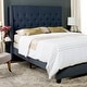 preview thumbnail 2 of 8, SAFAVIEH Blanchett Navy Linen Upholstered Tufted Wingback Bed (Full)