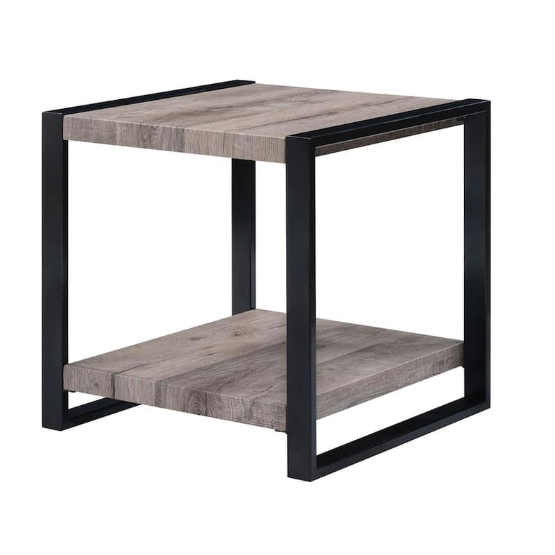 Mils Side End Table, 24 Inch, Gray Square Wood Top, Black Metal Legs