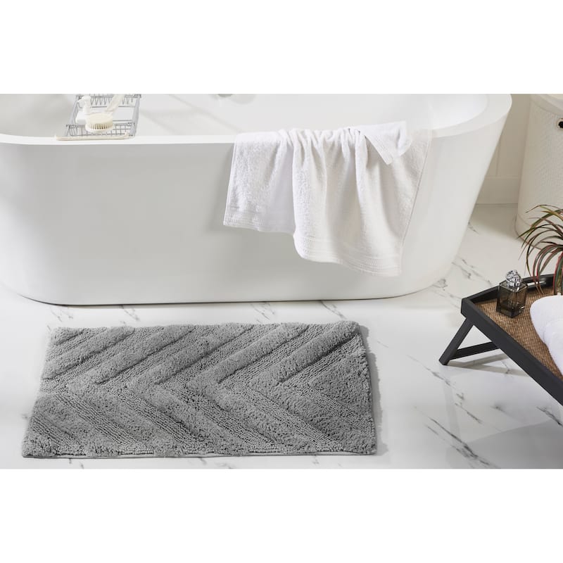 Better Trends Bathroom Rug Set 100% Cotton Tufted Water Absorbent Bath Rug for Shower, Sink Mats Machine Wash Hugo Collection - 2 Piece Set (21" x 34" | 24" x 40") - Gray