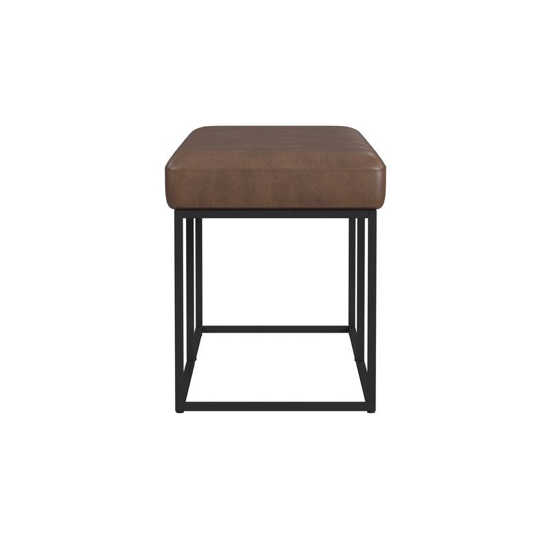 Kai Bench, Open Metal Frame, Brown Channel Stitch Faux Leather 43 Inch