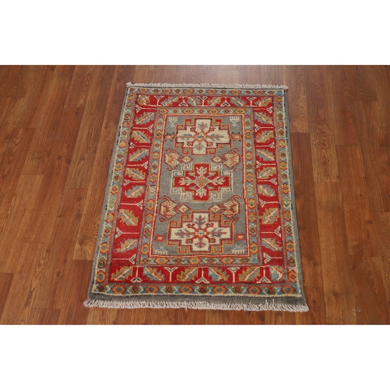 Traditional Kazak Rug Handmade Oriental Grey Wool Carpet - 2'0"x 3'0"