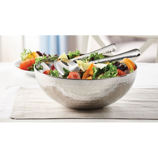 Salad Bowl Hammered With Servers 3PC Set - 11" x 11" x 4'5". Opens flyout.