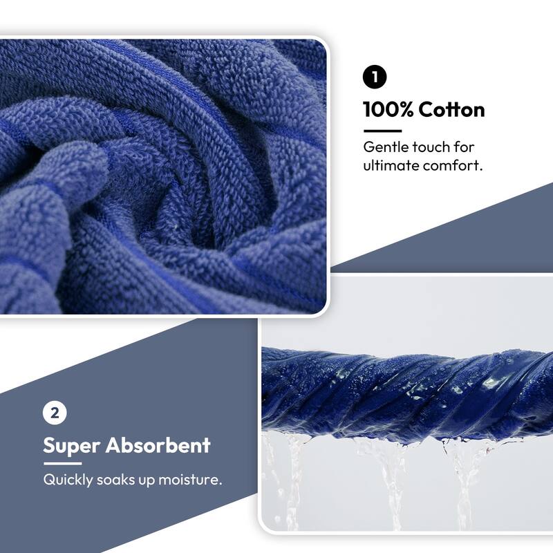 8 Piece Oversized Bath Towel Set, 100% Cotton Bath Towels, Highly Absorbant Bordered Towels