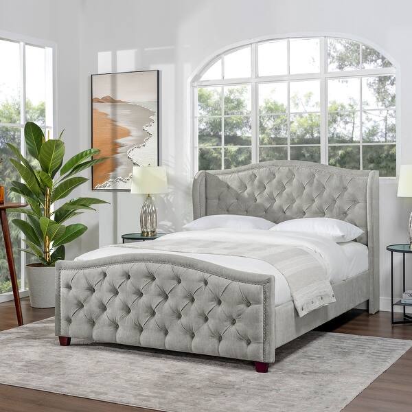 Fontana Wingback Button Tufted Headboard and Footboard Platform Bed