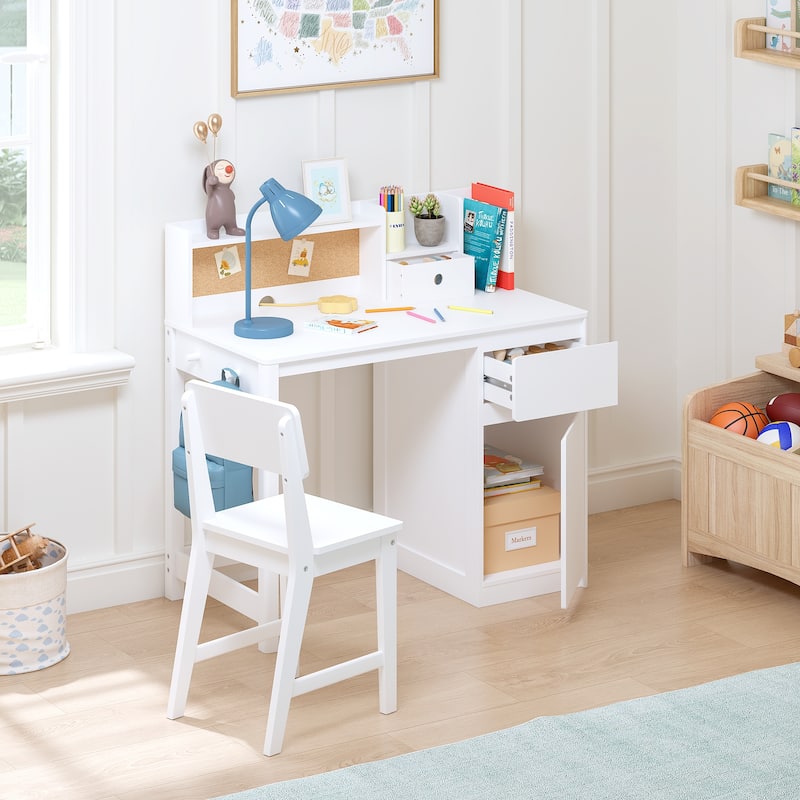 COSTARS Kids Desk and Chair Set, Kids Study Desk with Hutch for 5-12 Years Old, Student Writing Table Computer Workstation