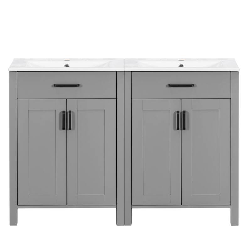 Modern 48" Bathroom Vanity with Ceramic Sink, Soft-Close Doors, Flip Drawer, Double-Layer Door Shelves, Elegant Storage Solution
