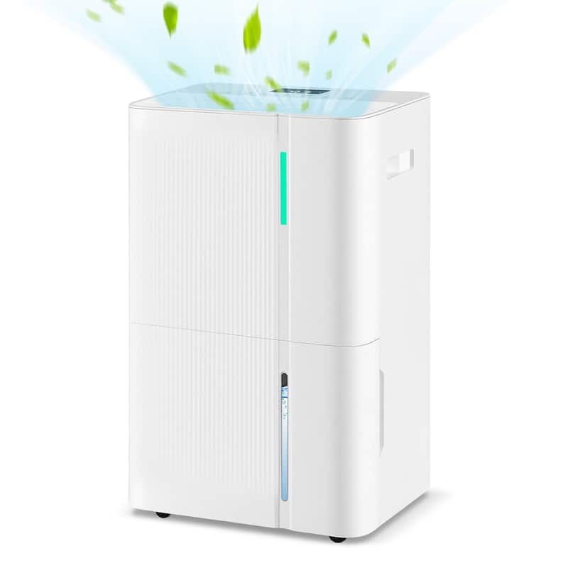 White ABS High-Capacity Dehumidifier 74 Pints with LED Panel AND Drain Hose - 13.5" x 10" x 20.5"
