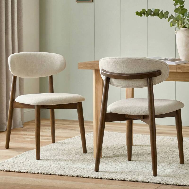 Roundhill Furniture Arnott Upholstered Dining Chairs, Set of 2, Walnut Finish.