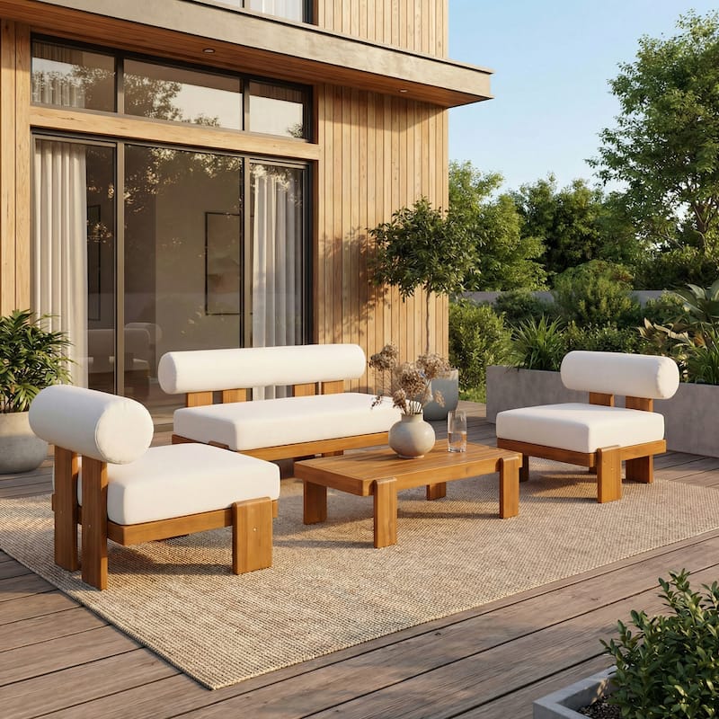 Christopher Knight Home - Modern Outdoor 4-Piece Conversation Set with Water-Resistant Cushions