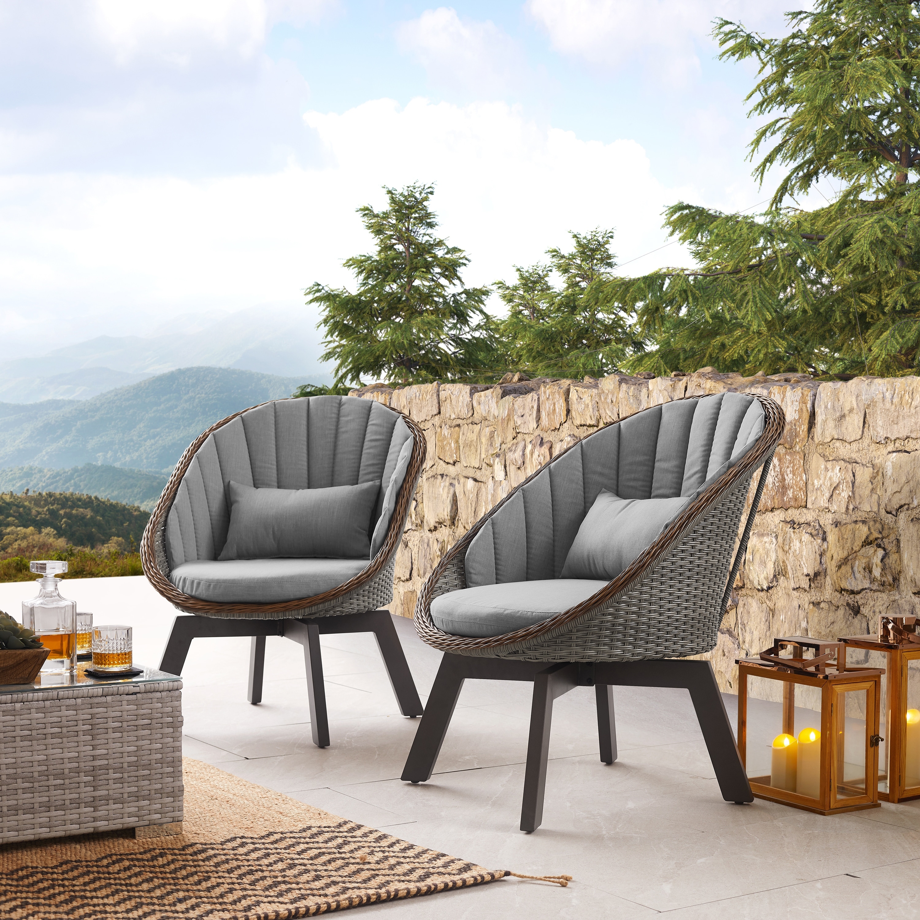 Art Leon Outdoor Pe Rattan Swivel Barrel Chair With Cushion Set Of 2 Overstock 31993931 Khaki