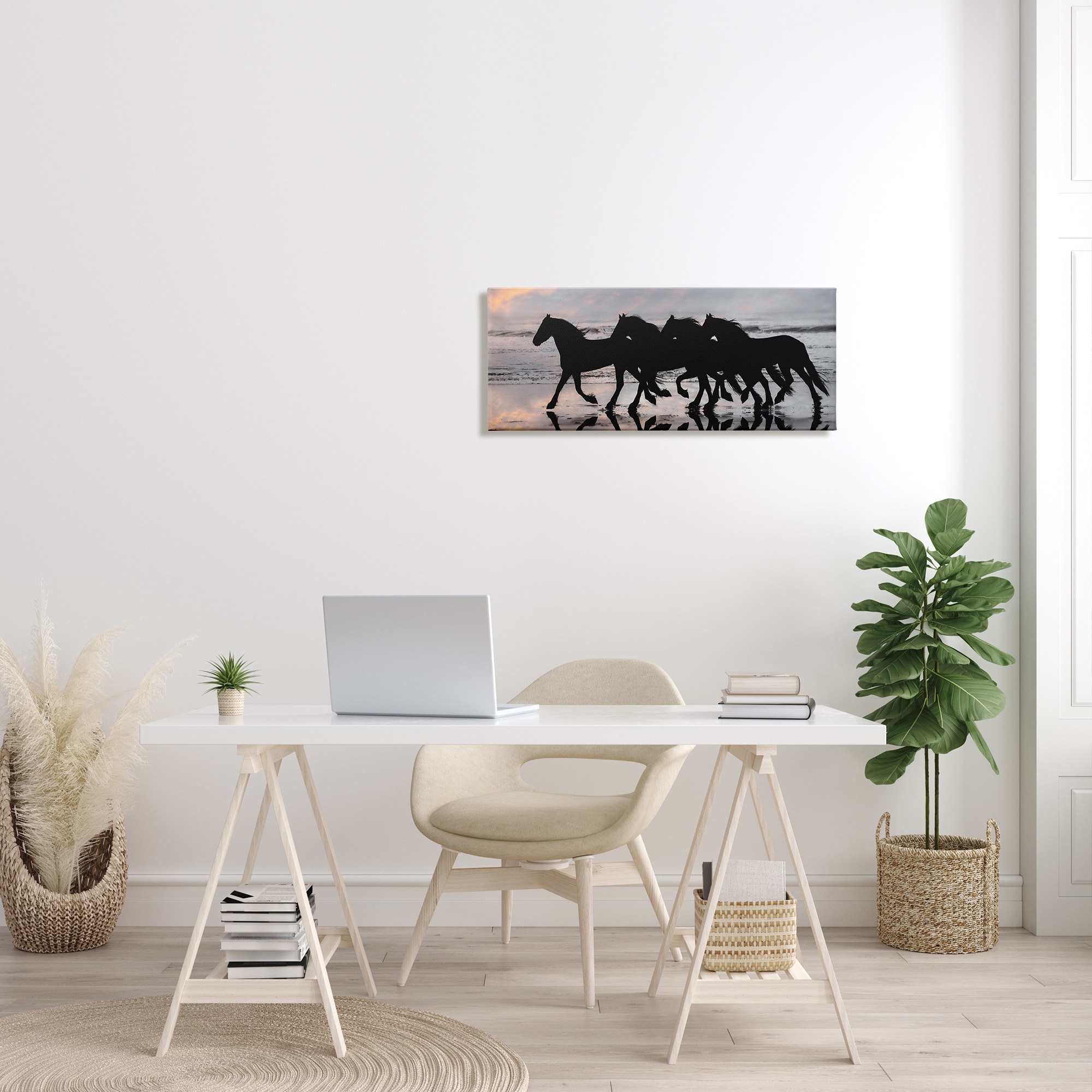 Stupell Wild Horses Sunset Beach Silhouettes Galloping-image