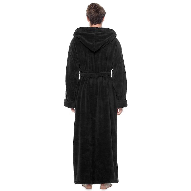Men's Hooded Soft Plush Fleece Bathrobe Full Length Robe