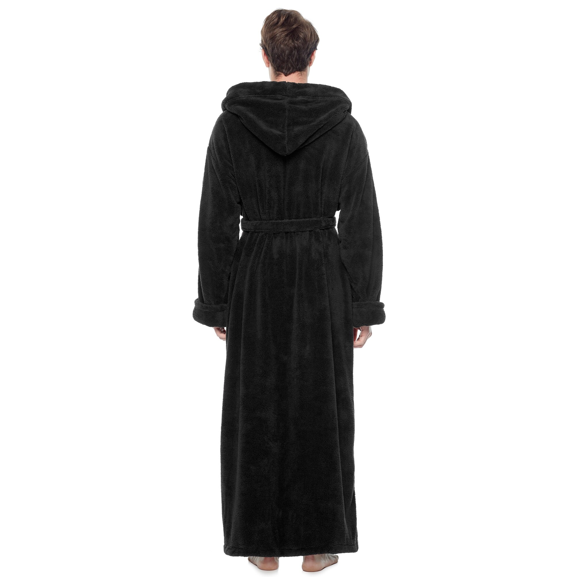 Black plush robe with discount hood