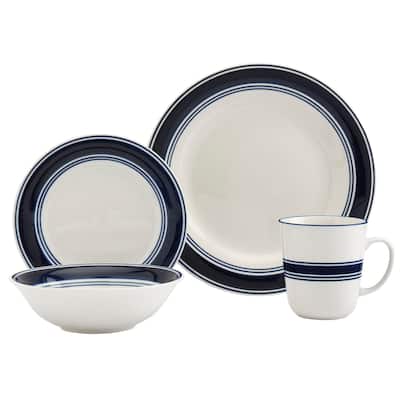 Tabletops Gallery Blue Stripe Porcelain 16-piece Dinnerware Set