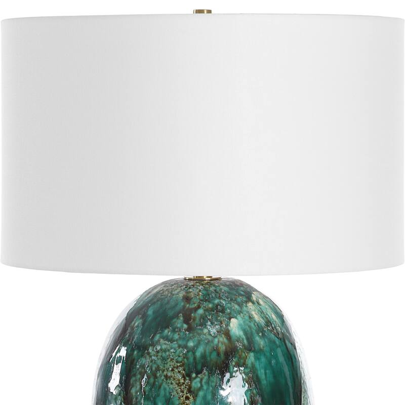 Drip Glaze Table Lamp with Drum Shade - 33.25" - Emerald Green