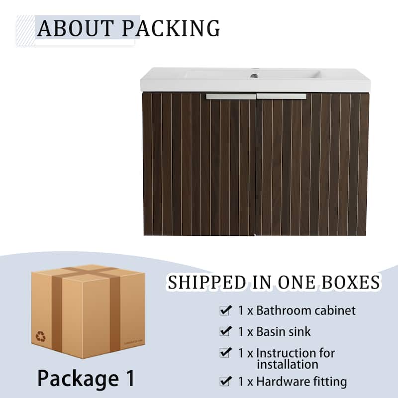 BNK 24"/30"/36" Single Sink Bathroom Vanity with Soft Close Door, Modern Floating Vanity