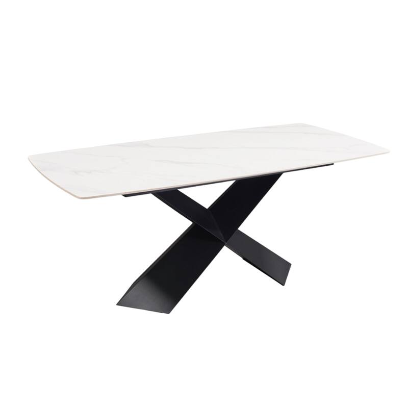 Rectangular Dining Table with X-Shaped Pedestal Base in Black and White - Black/White - Black/White