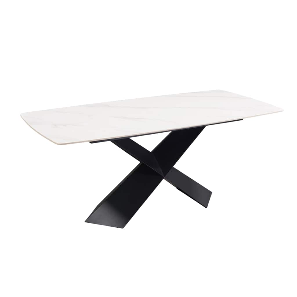 Rectangular Dining Table with X-Shaped Pedestal Base in Black and White - Black/White