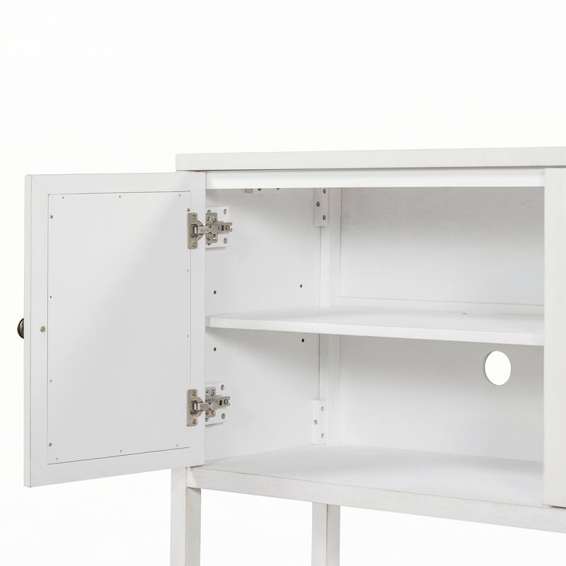 Retro Console Table with Mirrored Doors(Antique White)
