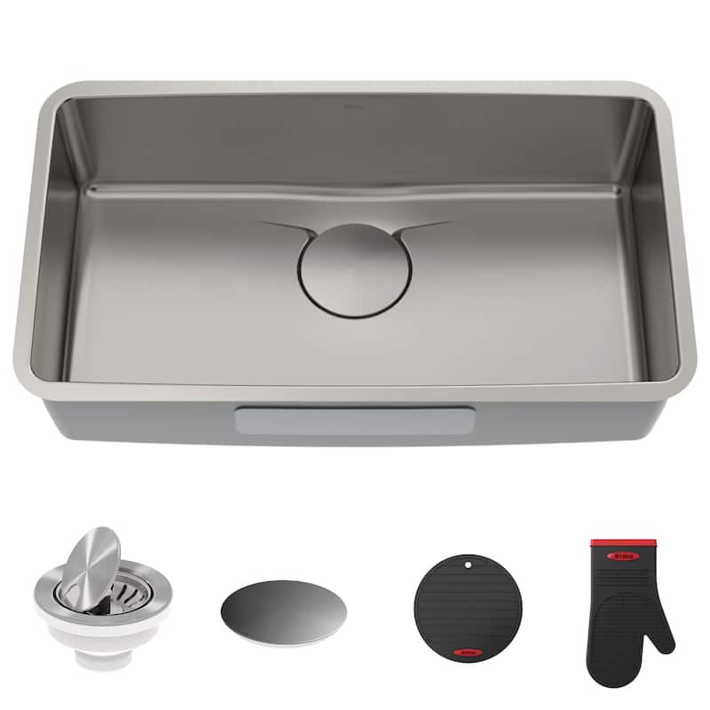 Kraus Dex 33" Single Basin 16 Gauge Stainless Steel Kitchen Sink for - Gloss