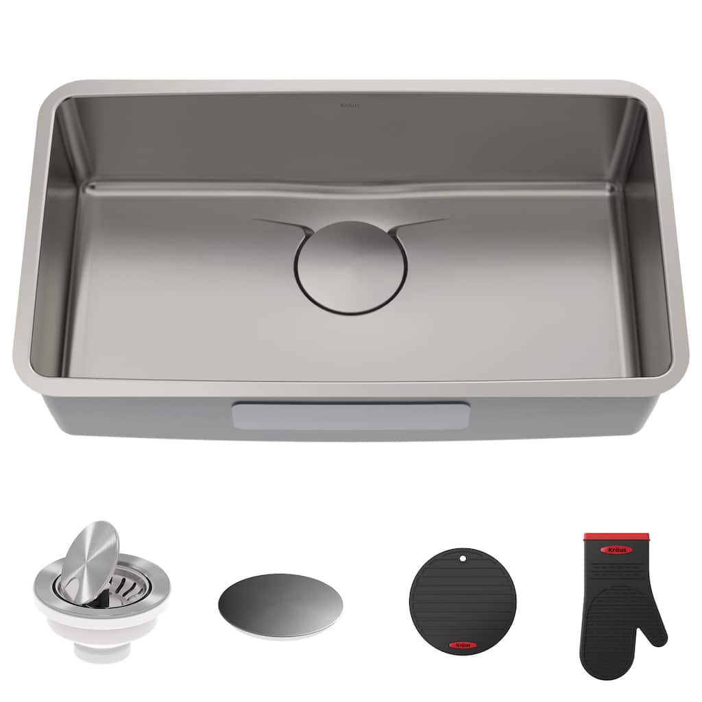 Kraus Dex 33" Single Basin 16 Gauge Stainless Steel Kitchen Sink for