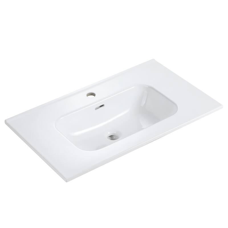 GDFStudio - Modern Sleek Rounded Edges Integrated Ceramic Basin with Glossy Finish, Drain Not Included