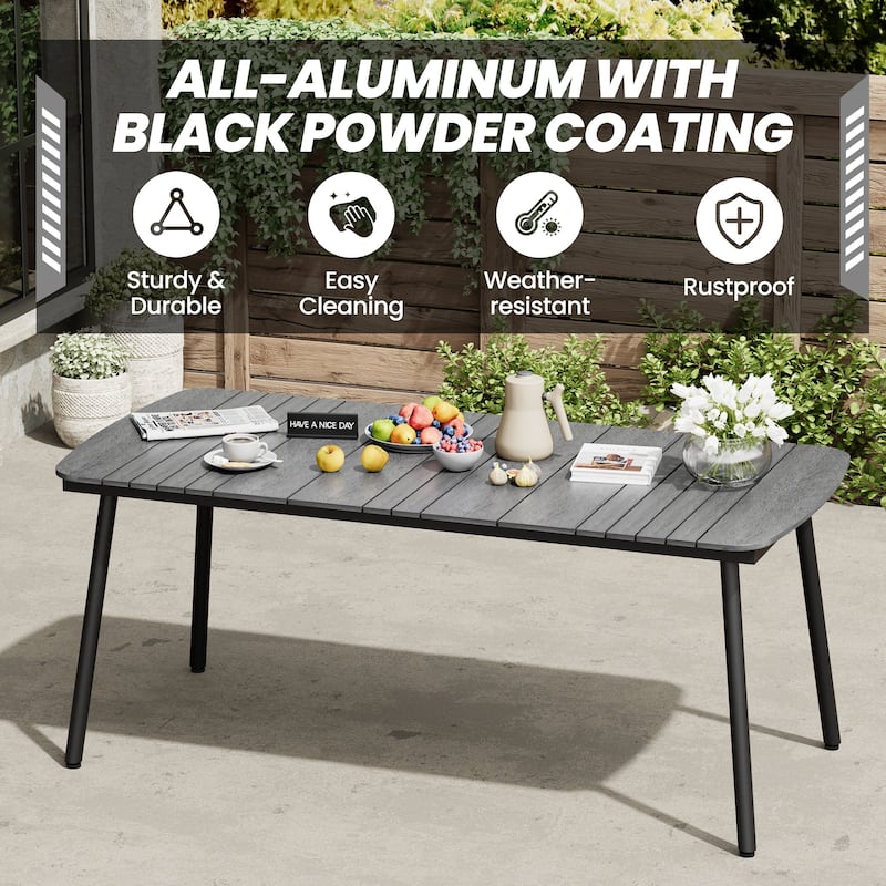 7-Piece Patio Dining Set Aluminum Outdoor Table with Umbrella Hole with Rattan Chairs