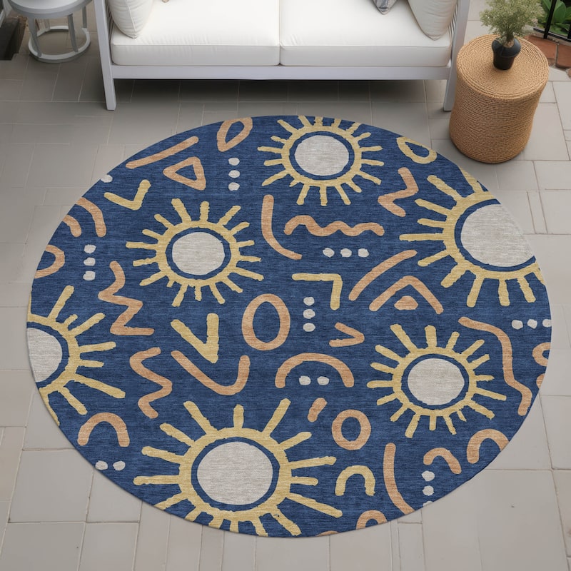 Machine Washable Indoor/ Outdoor Modern Sol Chantille Rug - Navy - 8' x 8'