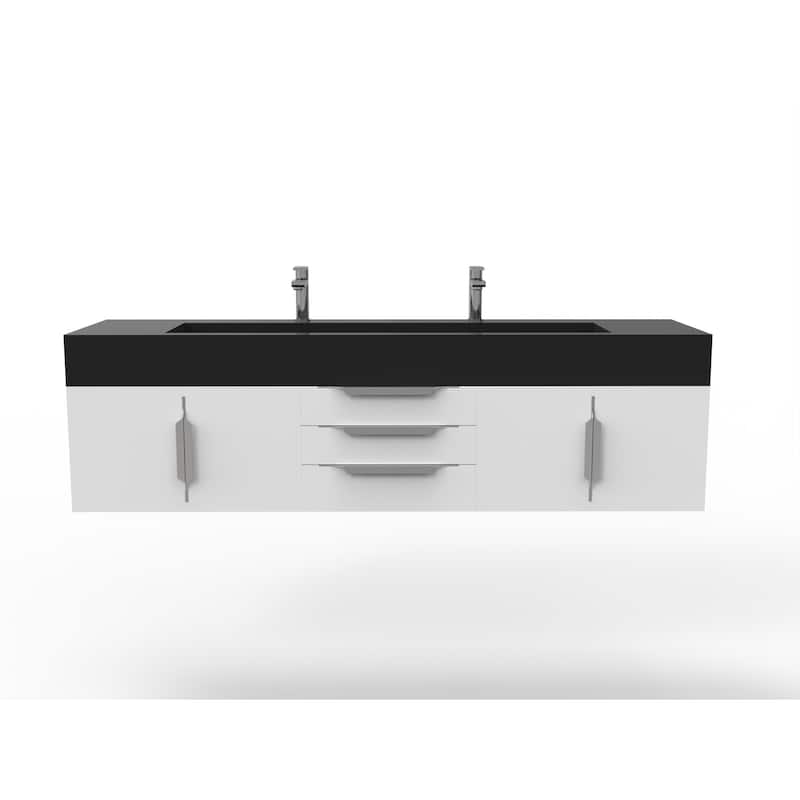 Nile 72" Wall Mounted Bathroom Vanity Set w/ Black Top