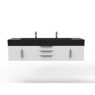 Nile 72" Wall Mounted Bathroom Vanity Set w/ Black Top
