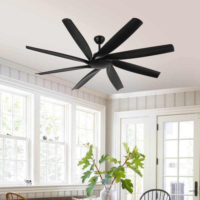 72 inch Ceiling Fans no Light with Remote Control, 8 Reversible Blade, Quiet DC Motor, Timer Function, 6-Speed - Black