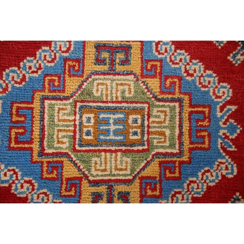 Geometric Kazak Accent Rug Handmade Oriental Wool Carpet - 2'9"x 4'2"