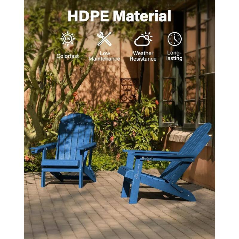 WINSOON Outdoor All-Weather HDPE Folding Adirondack Chair with Cup Holder & Adjustable Back Set of 2