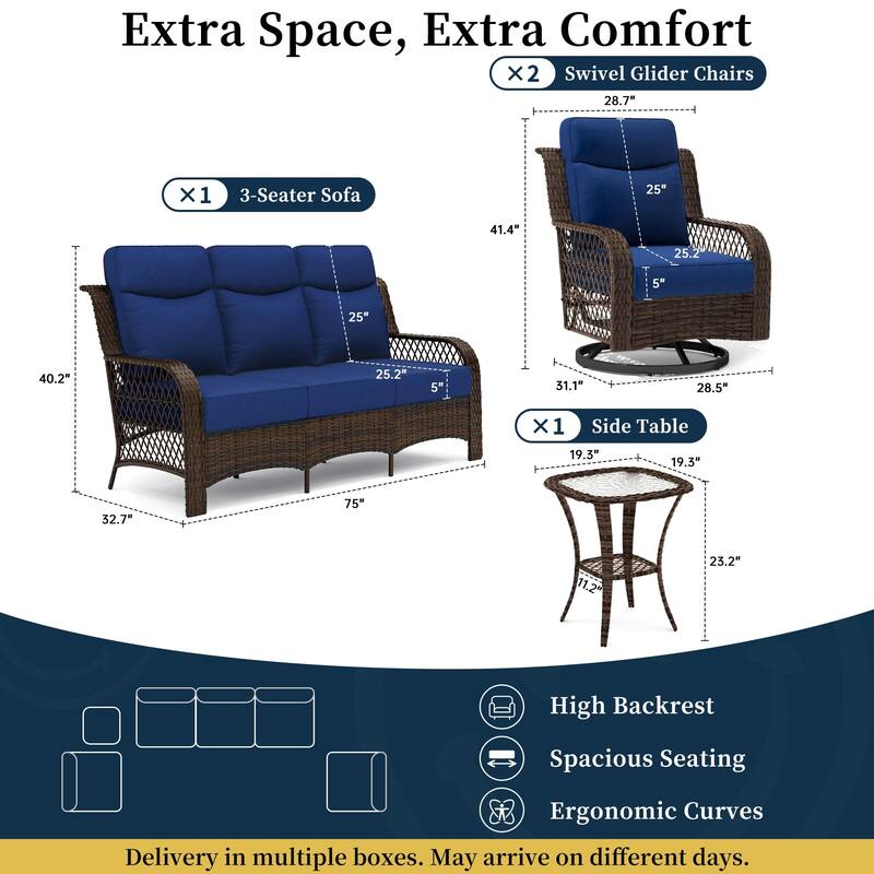 High Back Outdoor Swivel Rocker Patio Chairs Set of 2 with 5-Inch Thick Cushions and Side Table for Porch, Poolside