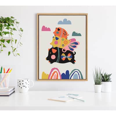 Kate and Laurel Sylvie Flying Pigs Framed Canvas by Rachel Lee