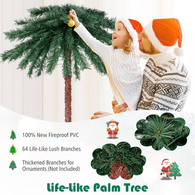 Gymax 6FT Artificial Palm Christmas Tree Pre-Lit Decor Tree w/ PVC