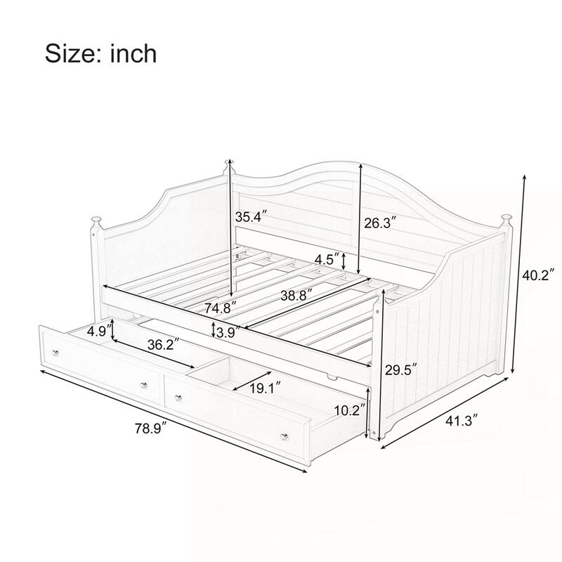 Wooden Sofa Bed with 2 Storage Drawers