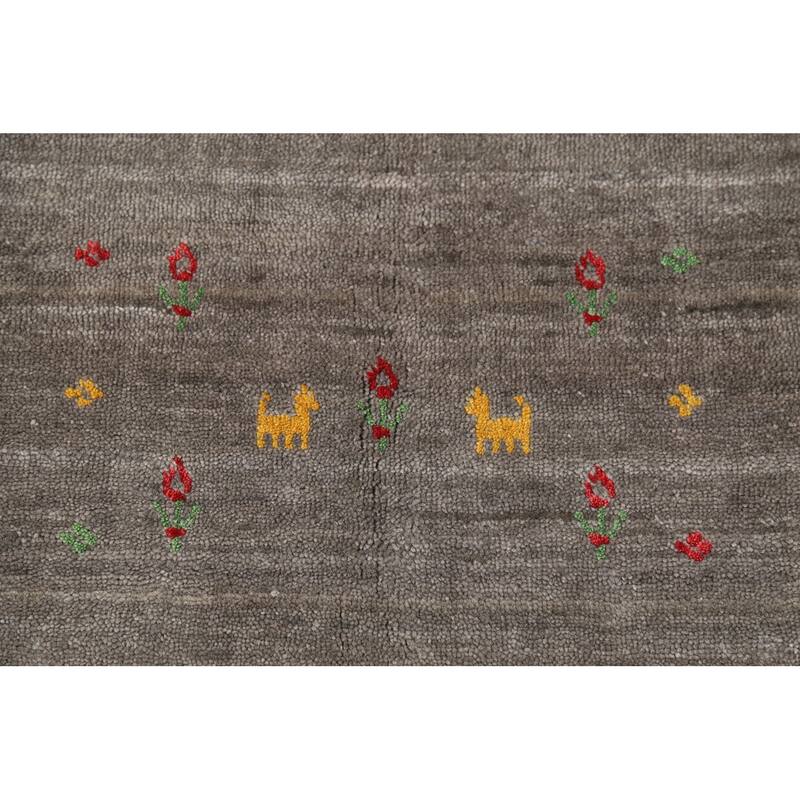 Tribal Gabbeh Area Rug Hand-Knotted Oriental Grey Wool Carpet - 5'5"x 7'7"