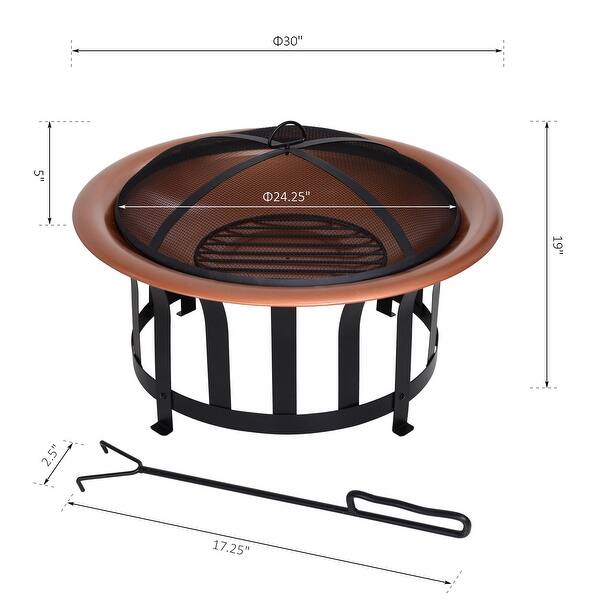 Outsunny Copper-Colored Round Metal Wood Fire Pit Bowl with Black Ornate Base, Poker, & Mesh Screen for Ember Protection Outsunny Copper-Colored Round Metal Wood Fire Pit Bowl with Black Ornate Base, Poker, & Mesh Screen for Ember Protection