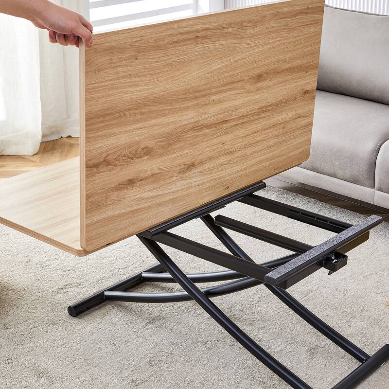 Space-Saving 5-Piece Dining Set, Height Adjustable Square Wood Table & 4 Linen Upholstered Chairs with Metal Legs