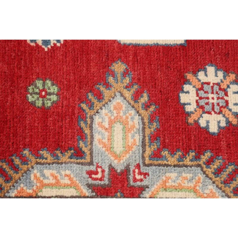 Geometric Red Kazak Accent Rug Handmade Wool Carpet - 3'2" x 5'1"